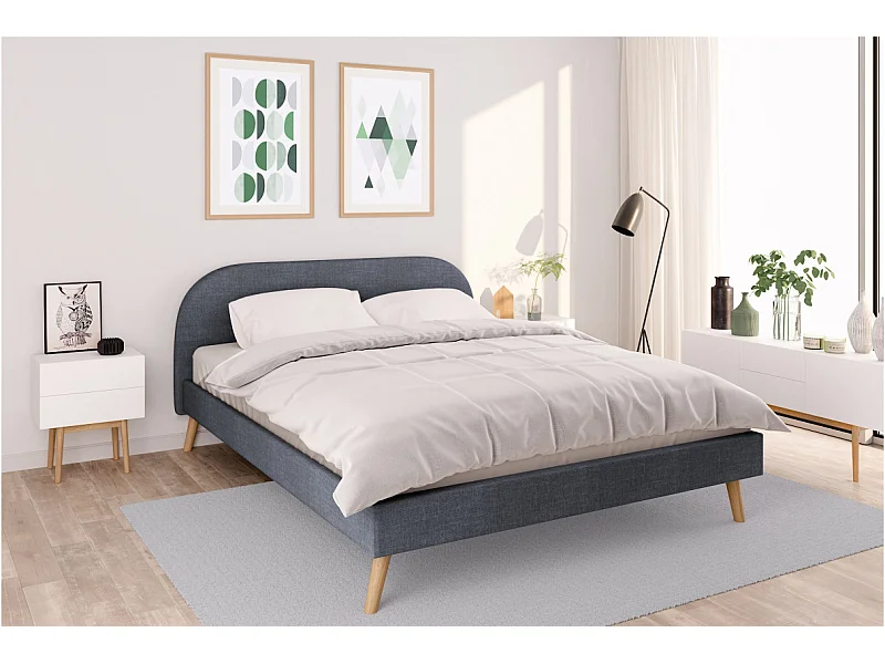 Cadre de lit MOBY avec sommier à lattes en tissu - Gris anthracite, Largeur - 160 cm