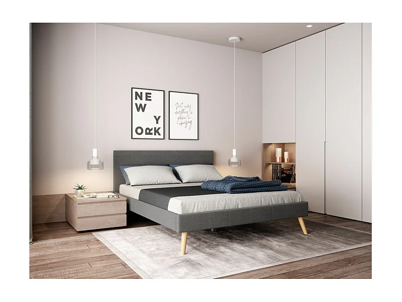 Cadre de lit LODI avec sommier à lattes - Gris anthracite, Largeur - 160 cm