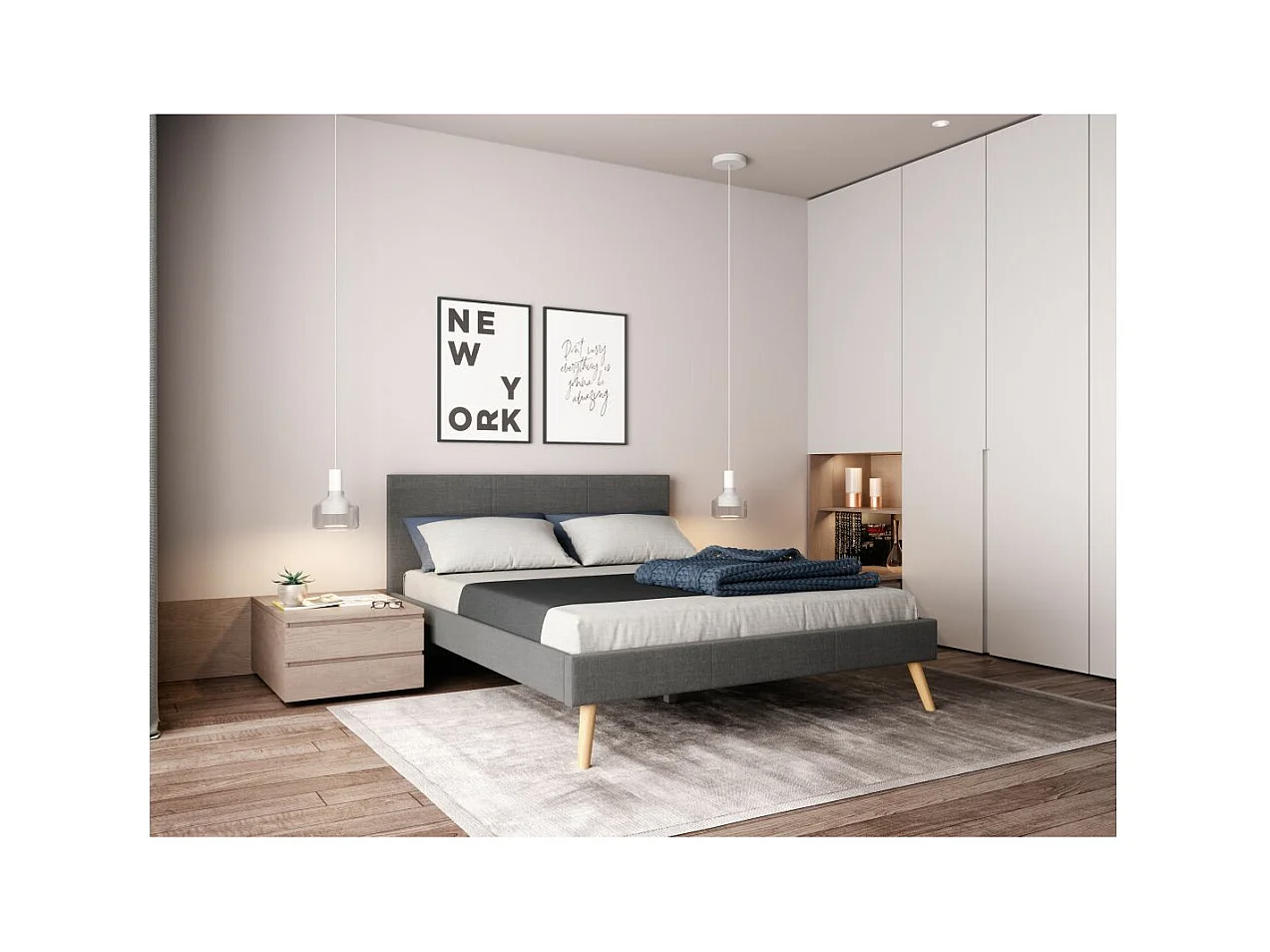 Cadre de lit LODI avec sommier à lattes - Gris anthracite, Largeur - 160 cm