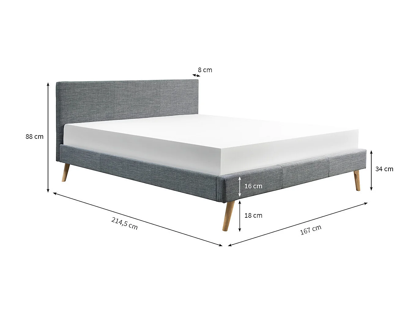 Cadre de lit LODI avec sommier à lattes - Gris anthracite, Largeur - 160 cm