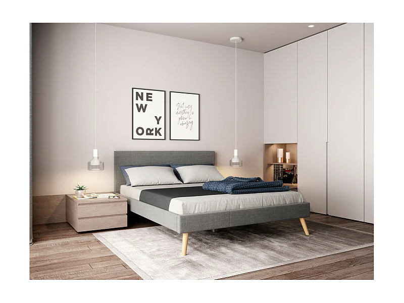 Cadre de lit LODI avec sommier à lattes - Gris clair, Largeur - 160 cm