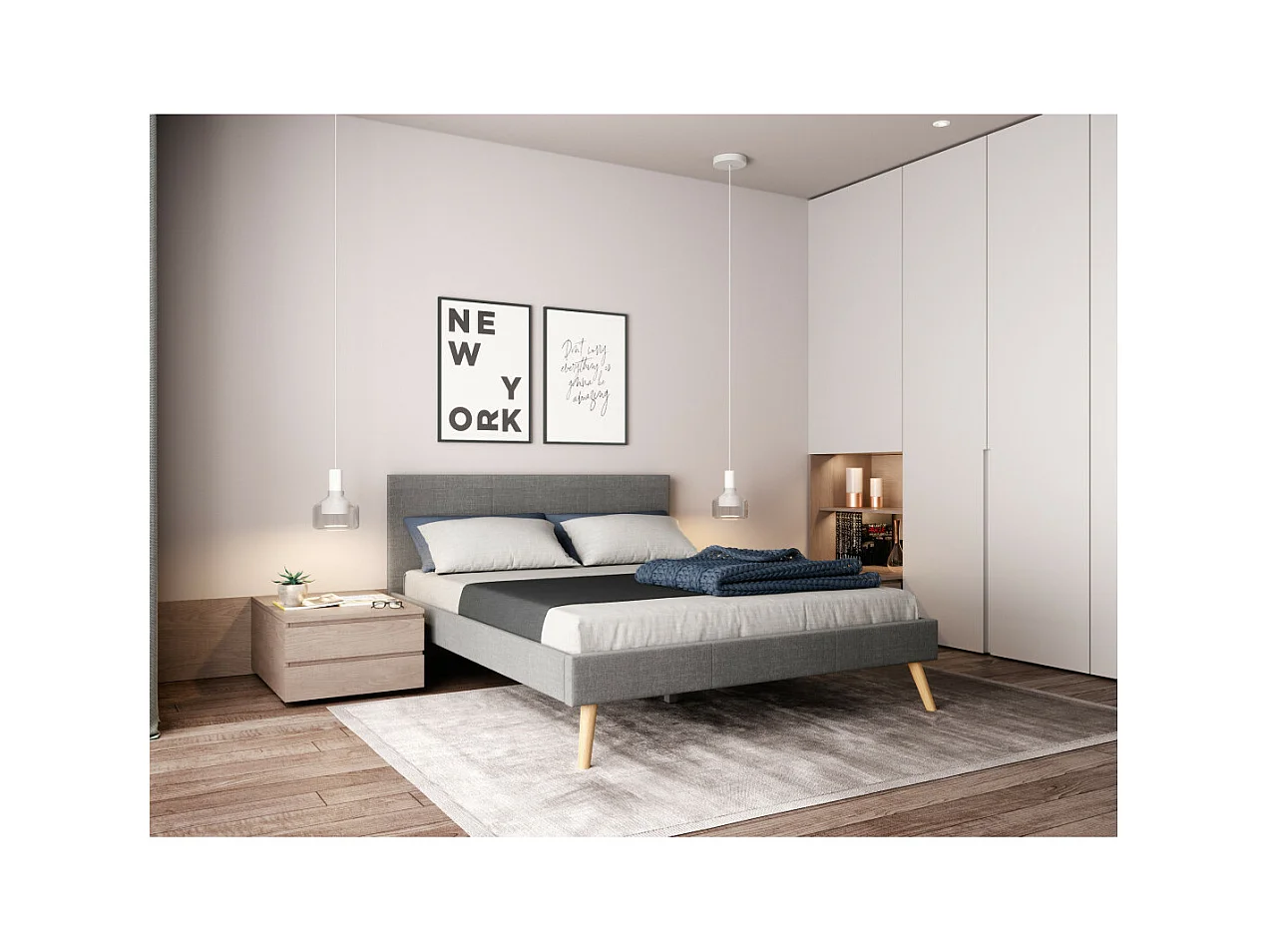 Cadre de lit LODI avec sommier à lattes - Gris clair, Largeur - 160 cm