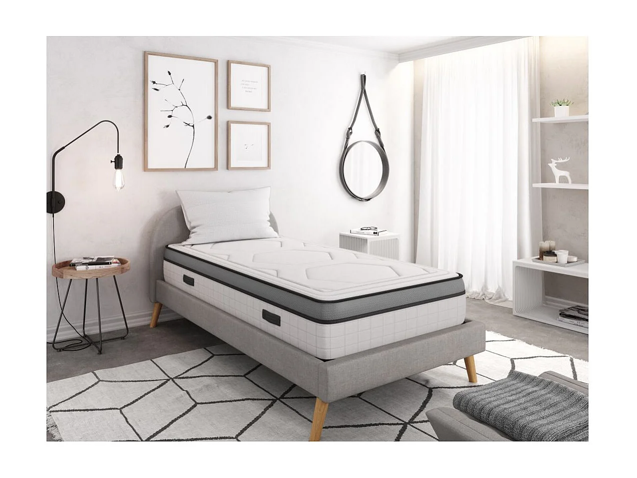 Matelas SPRING mousse à mémoire de forme + Ressorts ensachés - épaisseur 30cm - 90x190cm