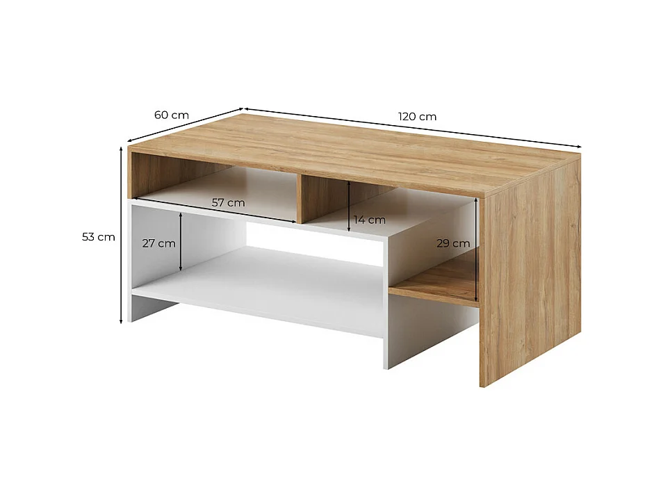 Table basse ANGIE 120cm - Blanc et bois