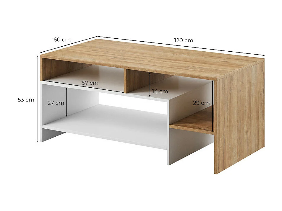 Table basse ANGIE 120cm - Blanc et bois