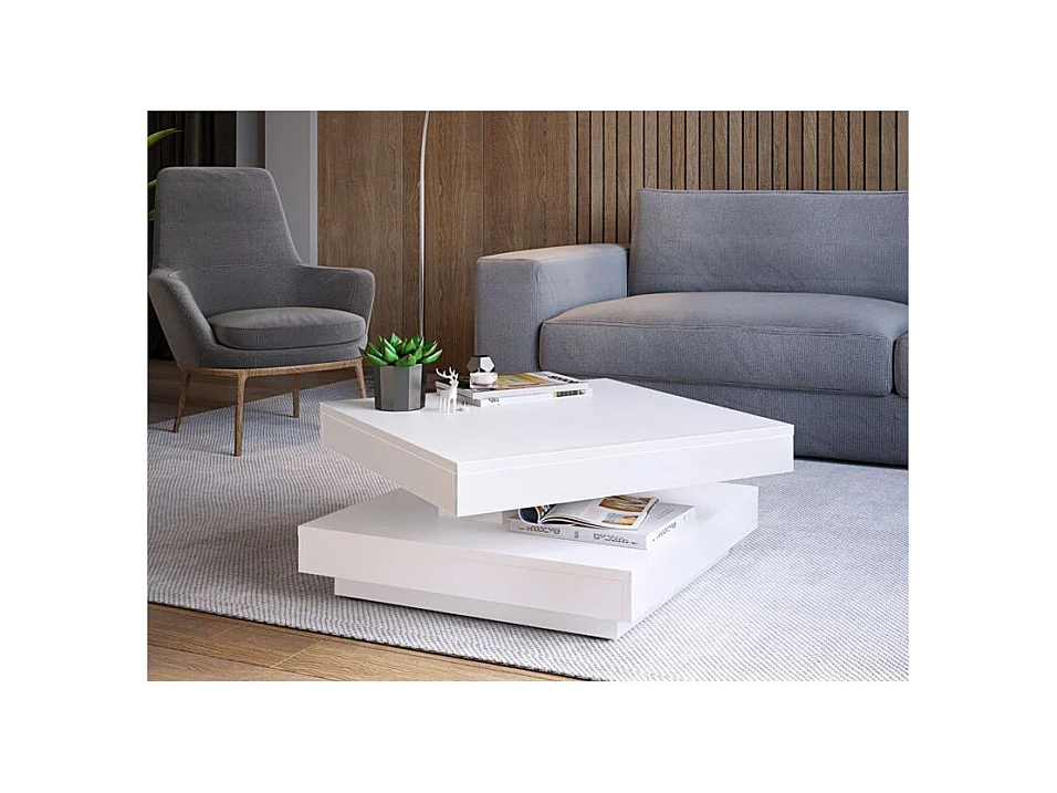 Mesa de café convertible Trenton 125, Blanco, 34x70x70cm, Aglomerado laminado, Angular