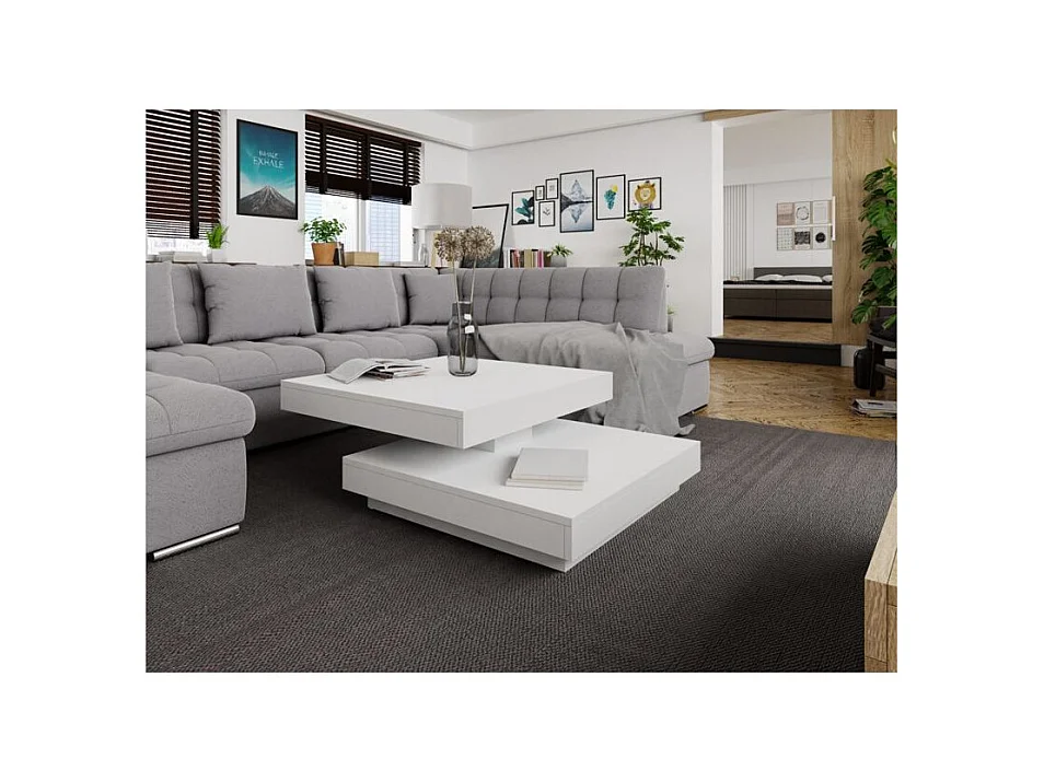 Mesa de café convertible Trenton 125, Blanco, 34x70x70cm, Aglomerado laminado, Angular