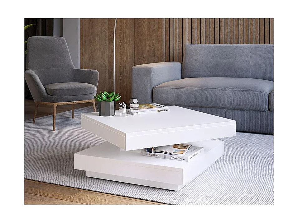 Table basse ALAÏA rotative 70x70cm - Blanc