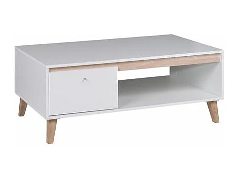 Table basse scandinave ORIANE 1 porte 120cm - Blanc et Bois