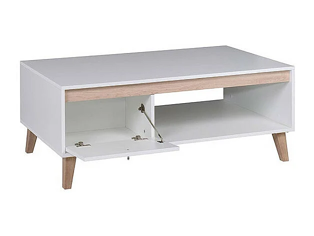Table basse scandinave ORIANE 1 porte 120cm - Blanc et Bois