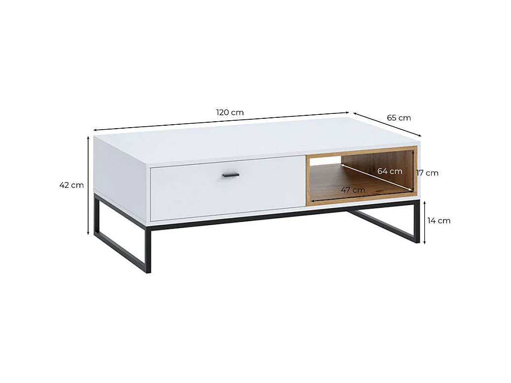 Table basse ODILE 1 tiroir 120cm - Blanc
