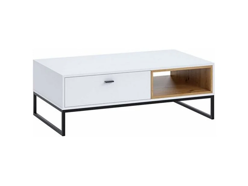 Mesa de café Providence J103, Blanco|Roble Artisan, 42x65x120cm, Aglomerado laminado