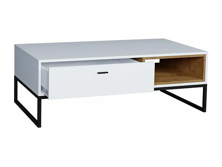Mesa de café Providence J103, Blanco|Roble Artisan, 42x65x120cm, Aglomerado laminado
