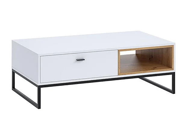 Mesa de café Providence J103, Blanco|Roble Artisan, 42x65x120cm, Aglomerado laminado