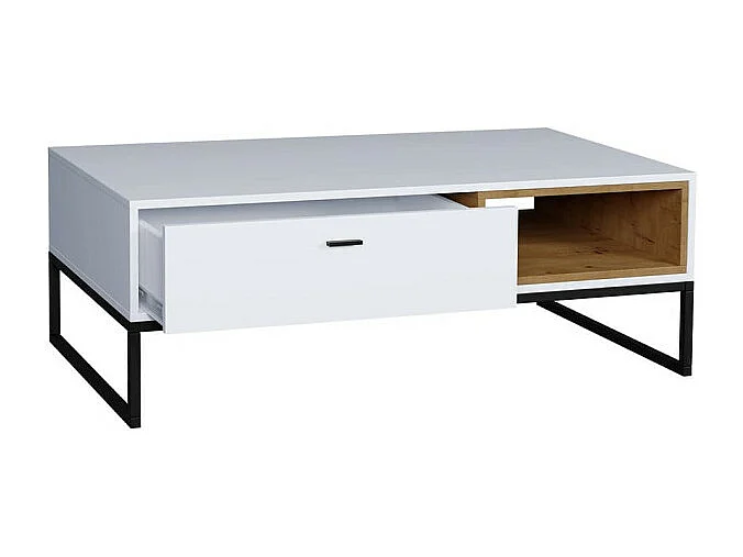 Mesa de café Providence J103, Blanco|Roble Artisan, 42x65x120cm, Aglomerado laminado