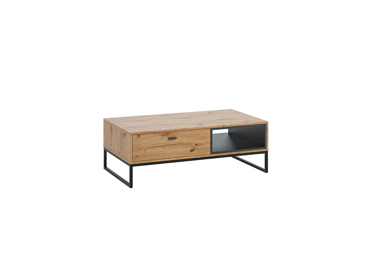 Mesa de café Providence J103, Negro|Roble Artisan, 42x65x120cm, Aglomerado laminado