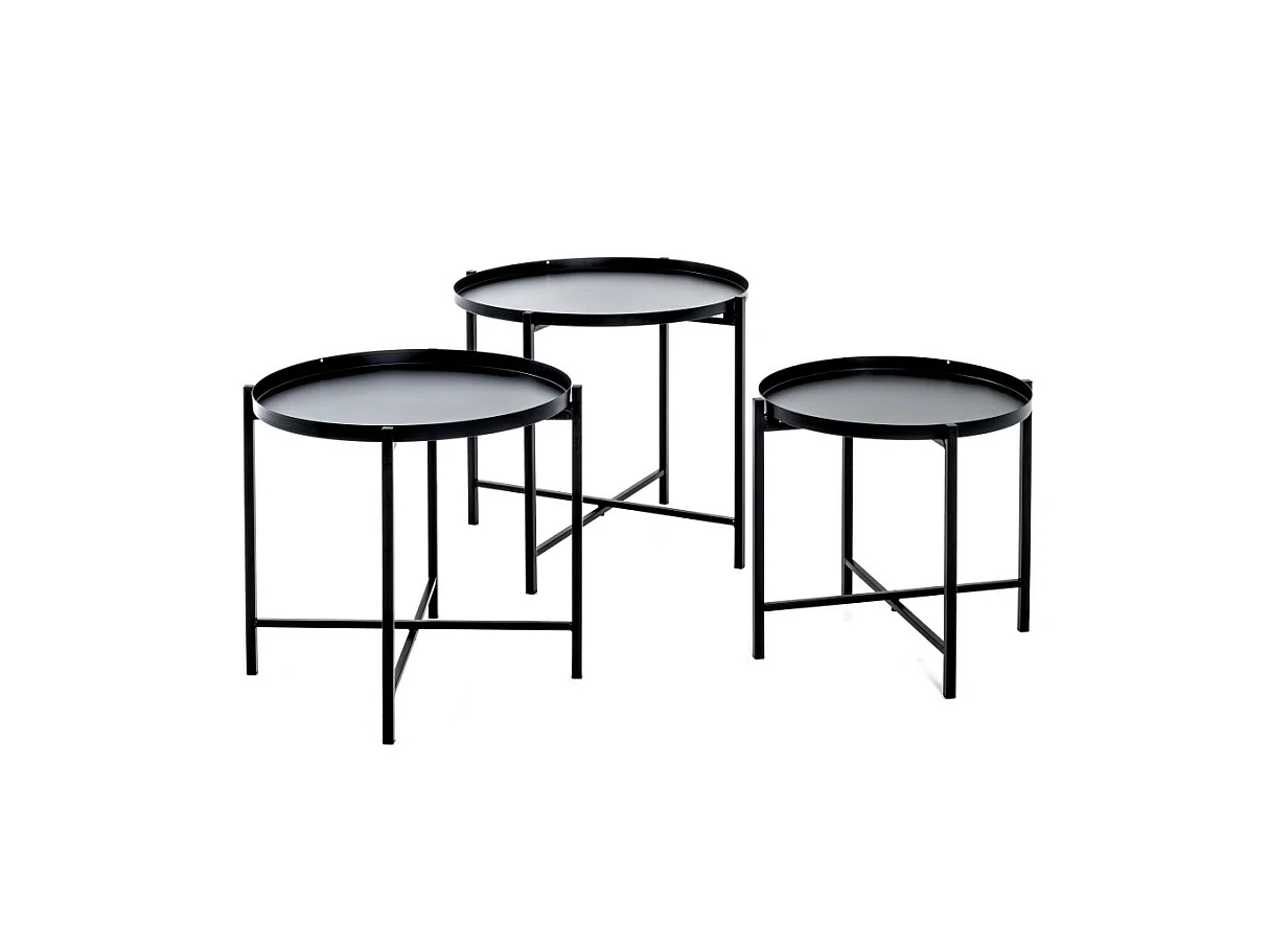 Lot de 3 Tables d'Appoint Design "Kwami" 48cm Noir