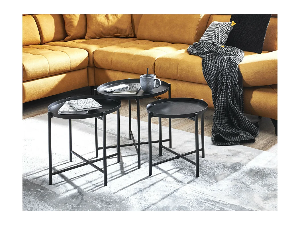 Lot de 3 Tables d'Appoint Design "Kwami" 48cm Noir