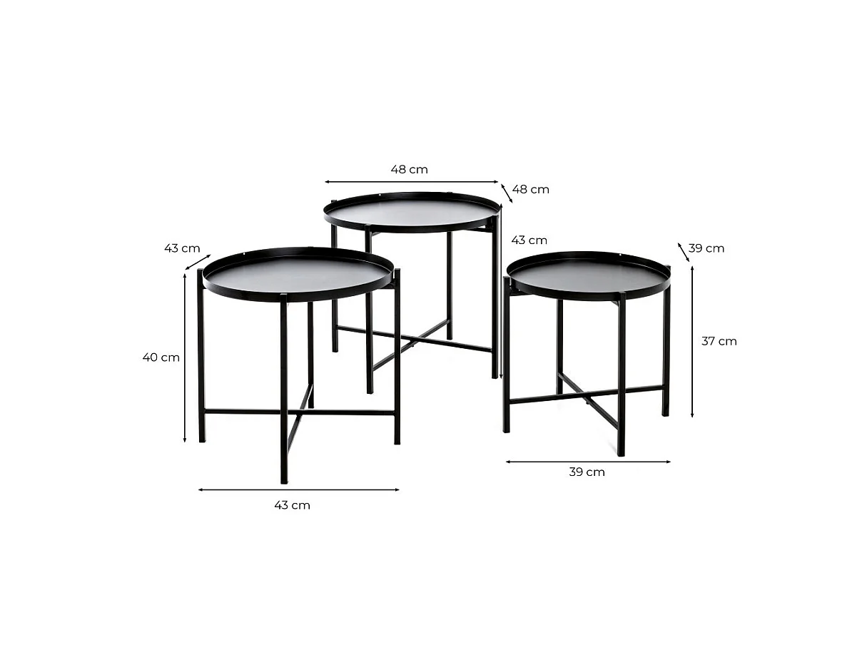 Lot de 3 Tables d'Appoint Design "Kwami" 48cm Noir
