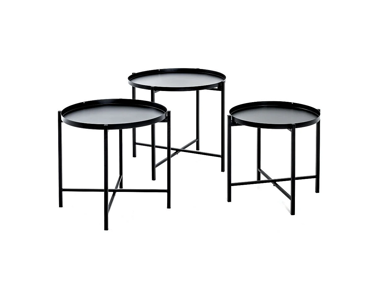 Lot de 3 Tables d'Appoint Design "Kwami" 48cm Noir