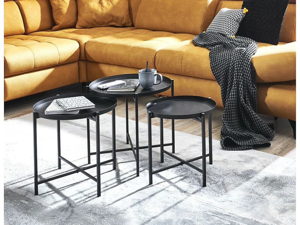 Lot de 3 Tables d'Appoint Design "Kwami" 48cm Noir