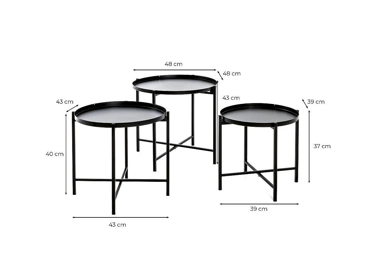 Lot de 3 Tables d'Appoint Design "Kwami" 48cm Noir