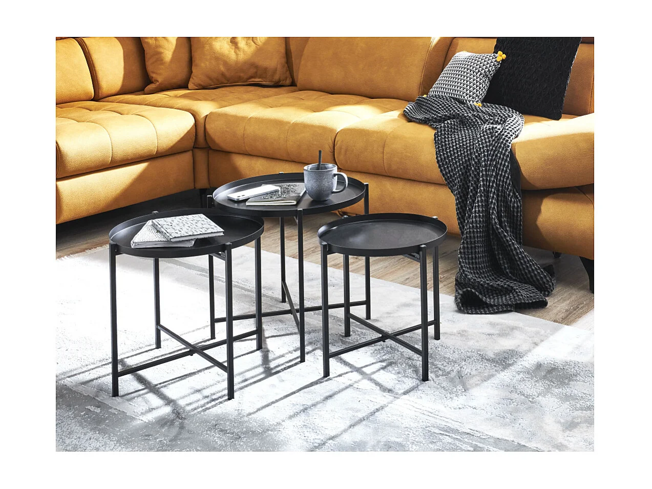 Lot de 3 Tables d'Appoint Design "Kwami" 48cm Noir