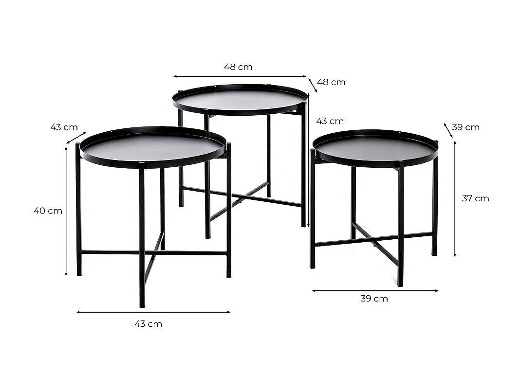 Lot de 3 Tables d'Appoint Design "Kwami" 48cm Noir