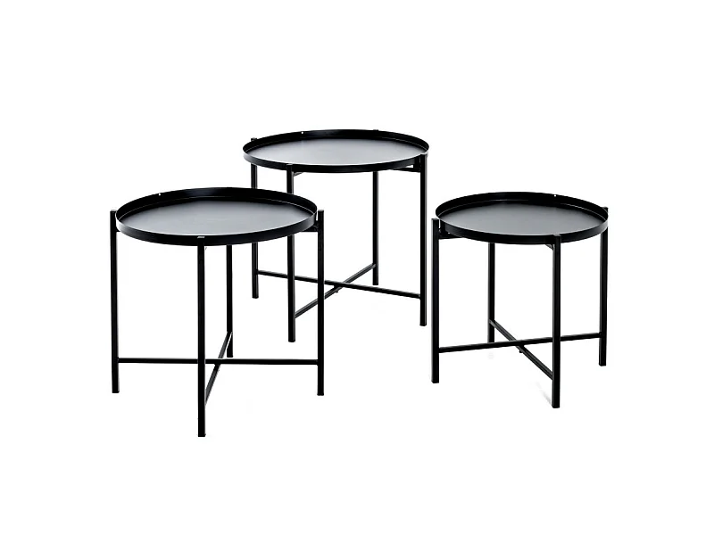 Lot de 3 Tables d'Appoint Design "Kwami" 48cm Noir