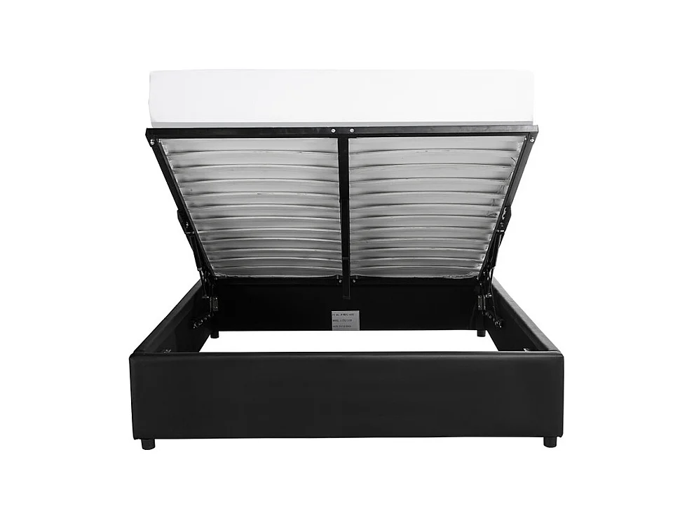 Cadre de lit TEO avec sommier relevable à lattes en simili - Noir, Largeur - 140 cm