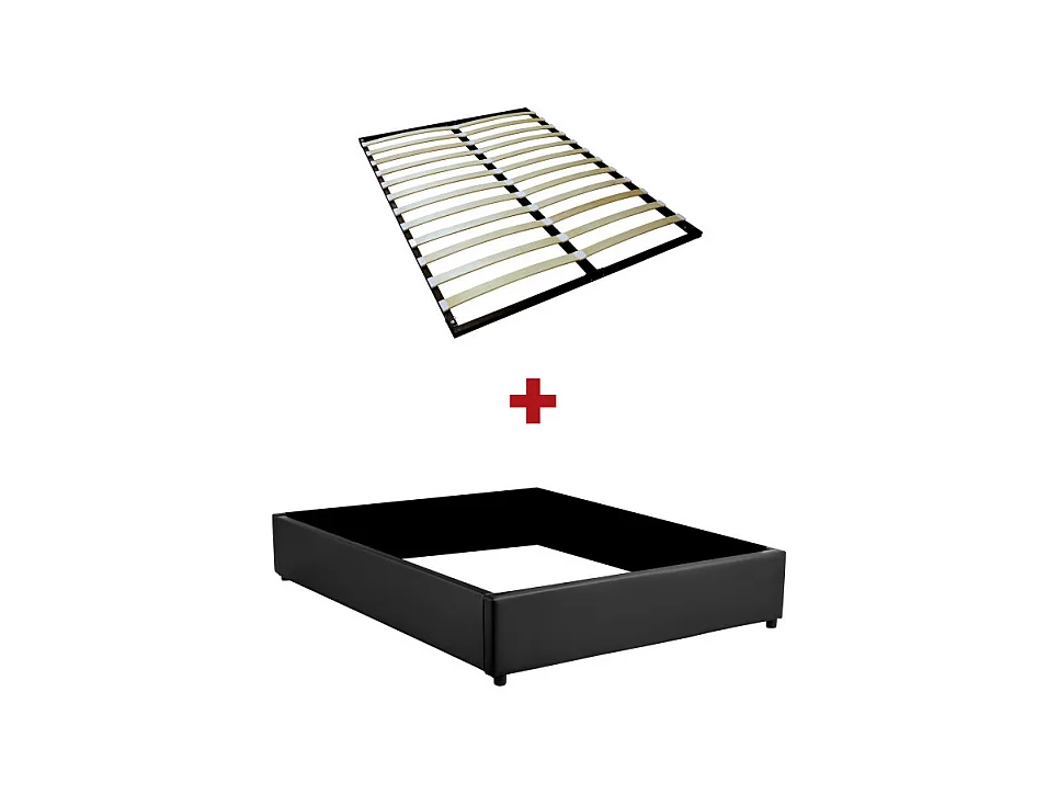 Cadre de lit TEO avec sommier relevable à lattes en simili - Noir, Largeur - 140 cm