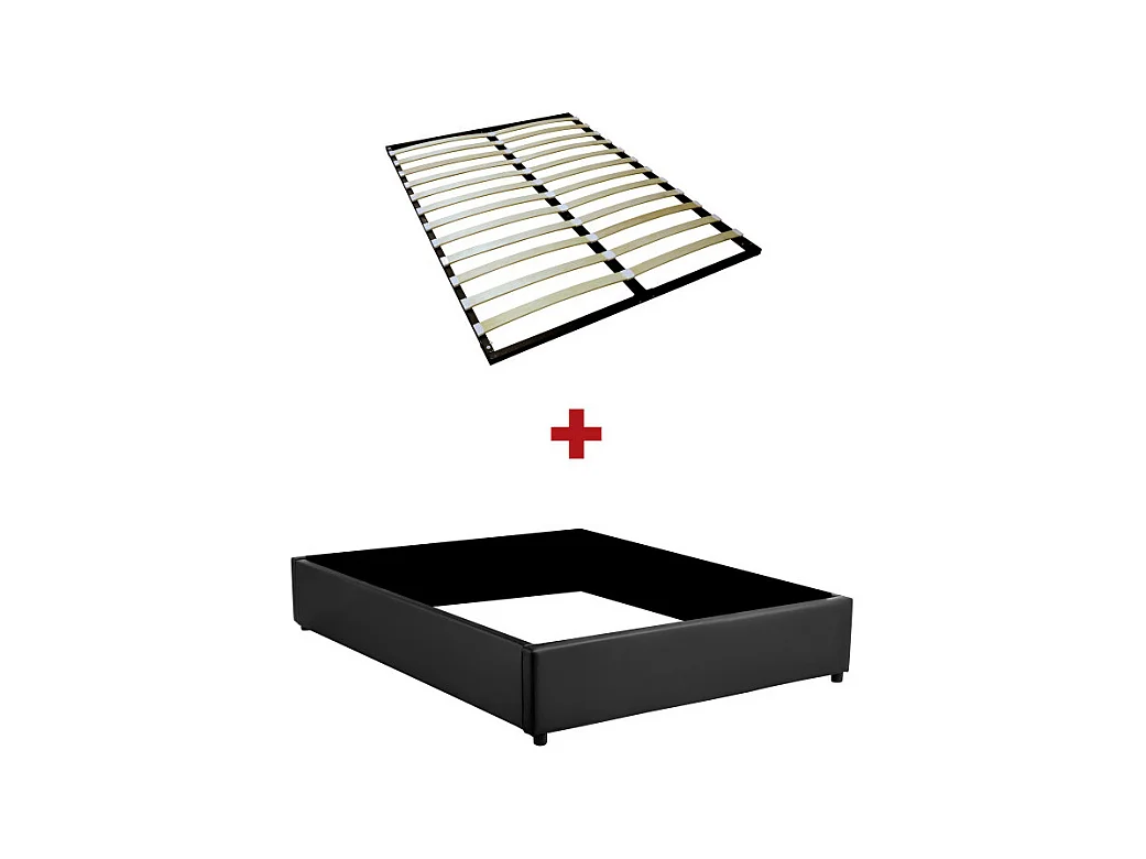 Cadre de lit TEO avec sommier relevable à lattes en simili - Noir, Largeur - 140 cm