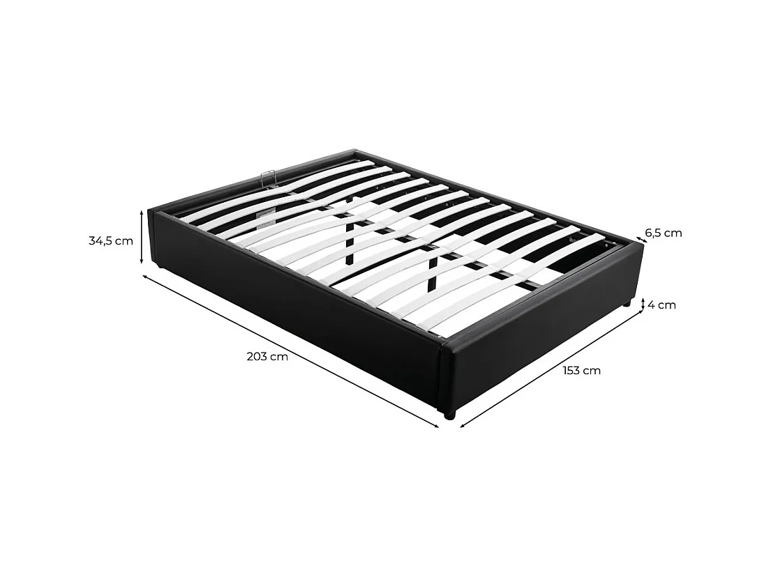 Cadre de lit TEO avec sommier relevable à lattes en simili - Noir, Largeur - 140 cm