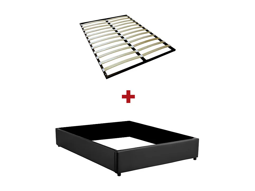 Cadre de lit TEO avec sommier relevable à lattes en simili - Noir, Largeur - 140 cm