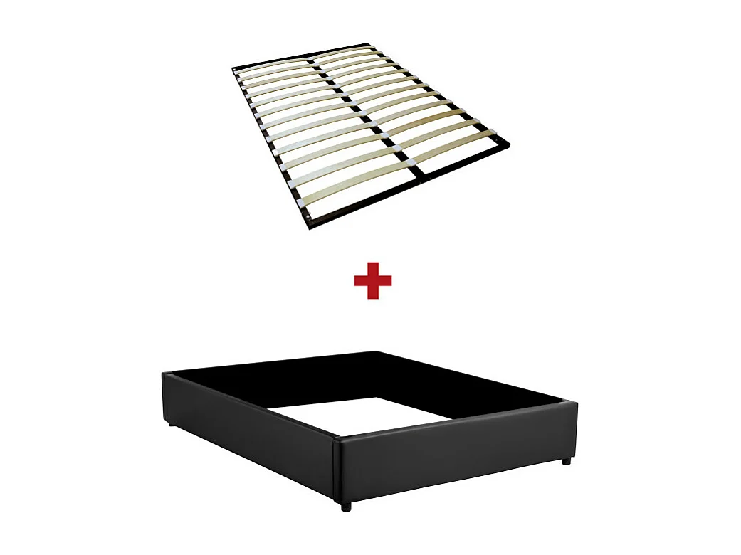 Cadre de lit TEO avec sommier relevable à lattes en simili - Noir, Largeur - 140 cm