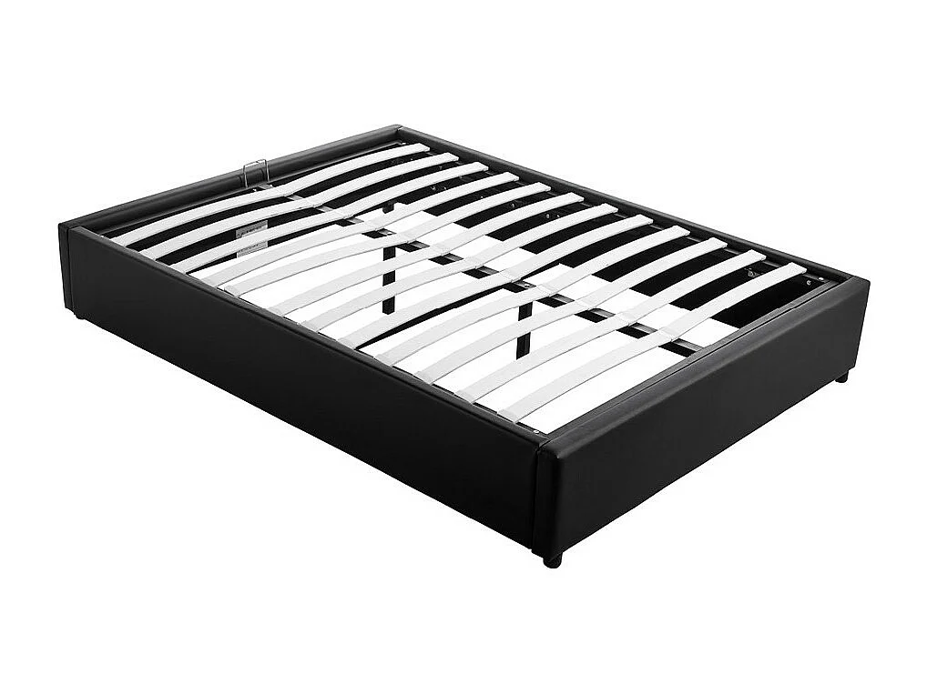 Cadre de lit TEO avec sommier relevable à lattes en simili - Noir, Largeur - 140 cm