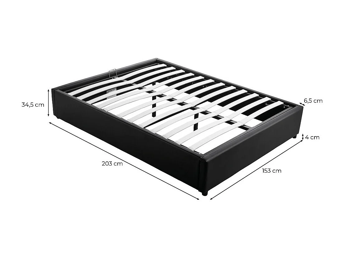 Cadre de lit TEO avec sommier relevable à lattes en simili - Noir, Largeur - 140 cm