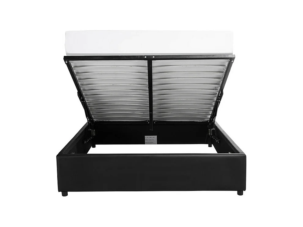 Cadre de lit TEO avec sommier relevable à lattes en simili - Noir, Largeur - 160 cm