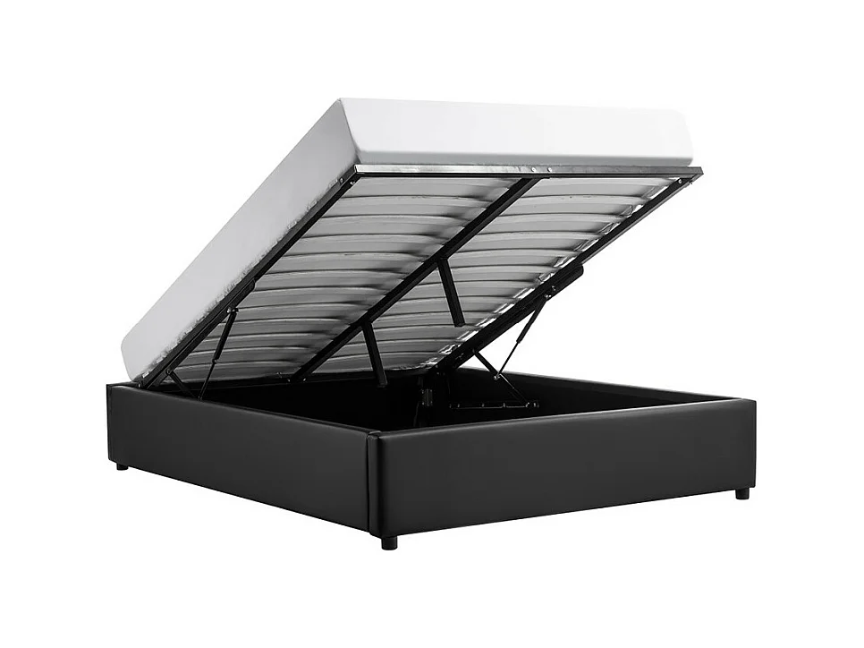 Cadre de lit TEO avec sommier relevable à lattes en simili - Noir, Largeur - 160 cm