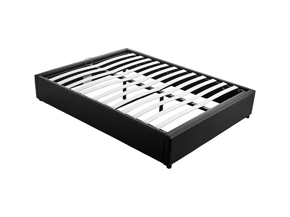 Cadre de lit TEO avec sommier relevable à lattes en simili - Noir, Largeur - 160 cm