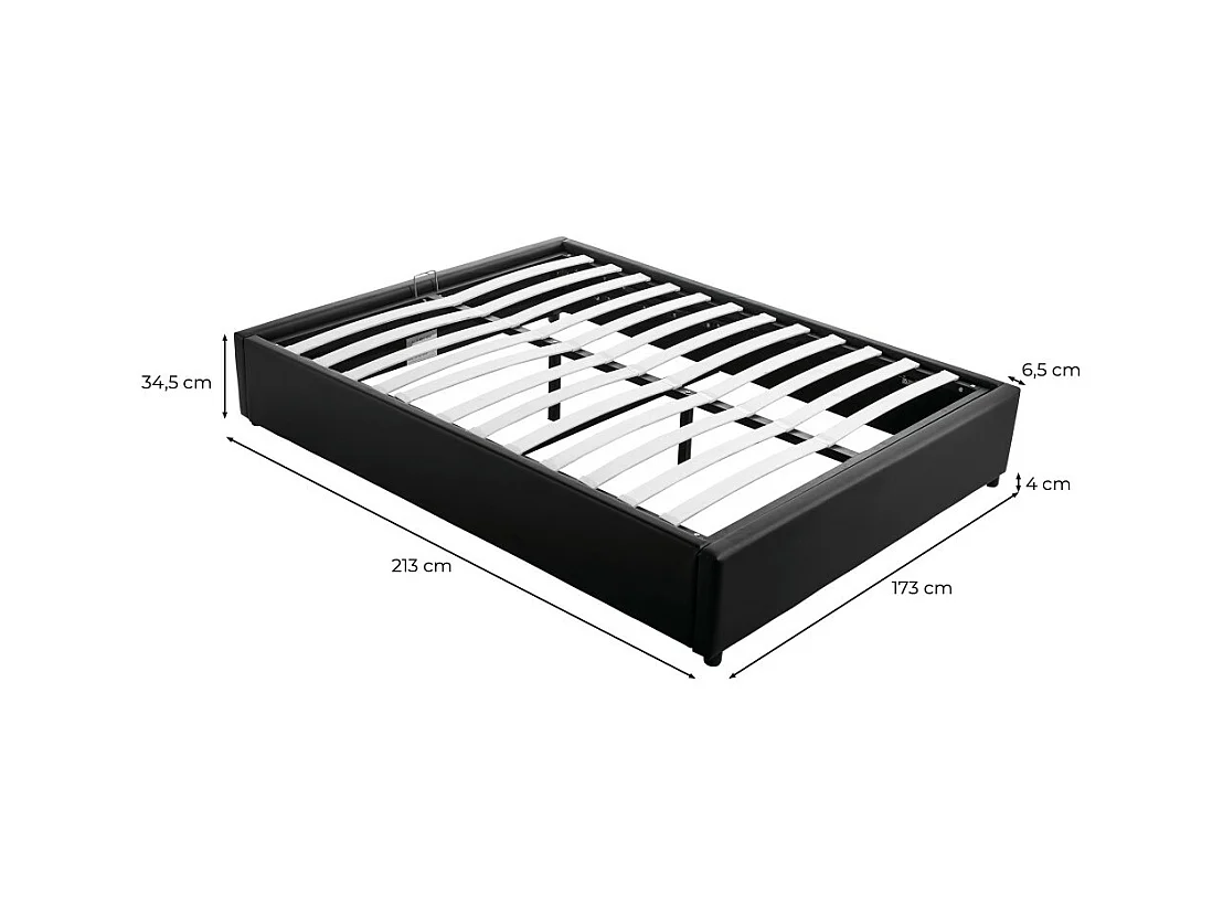 Cadre de lit TEO avec sommier relevable à lattes en simili - Noir, Largeur - 160 cm