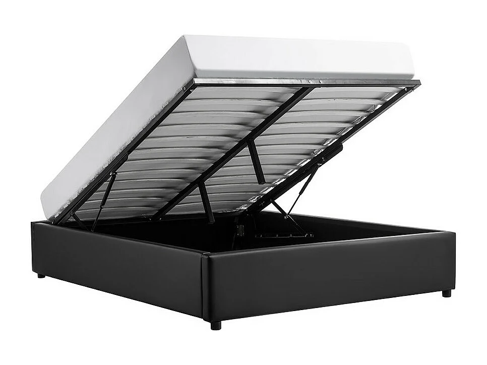 Cadre de lit TEO avec sommier relevable à lattes en simili - Noir, Largeur - 160 cm