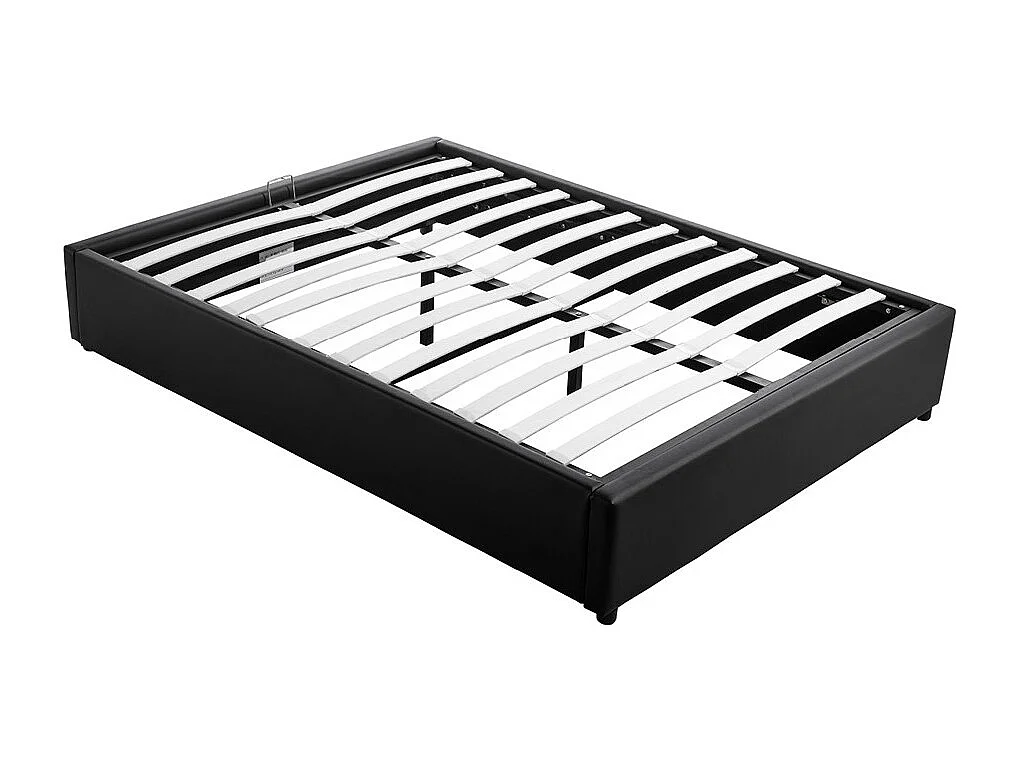Cadre de lit TEO avec sommier relevable à lattes en simili - Noir, Largeur - 160 cm