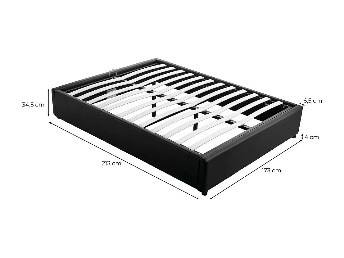 Cadre de lit TEO avec sommier relevable à lattes en simili - Noir, Largeur - 160 cm