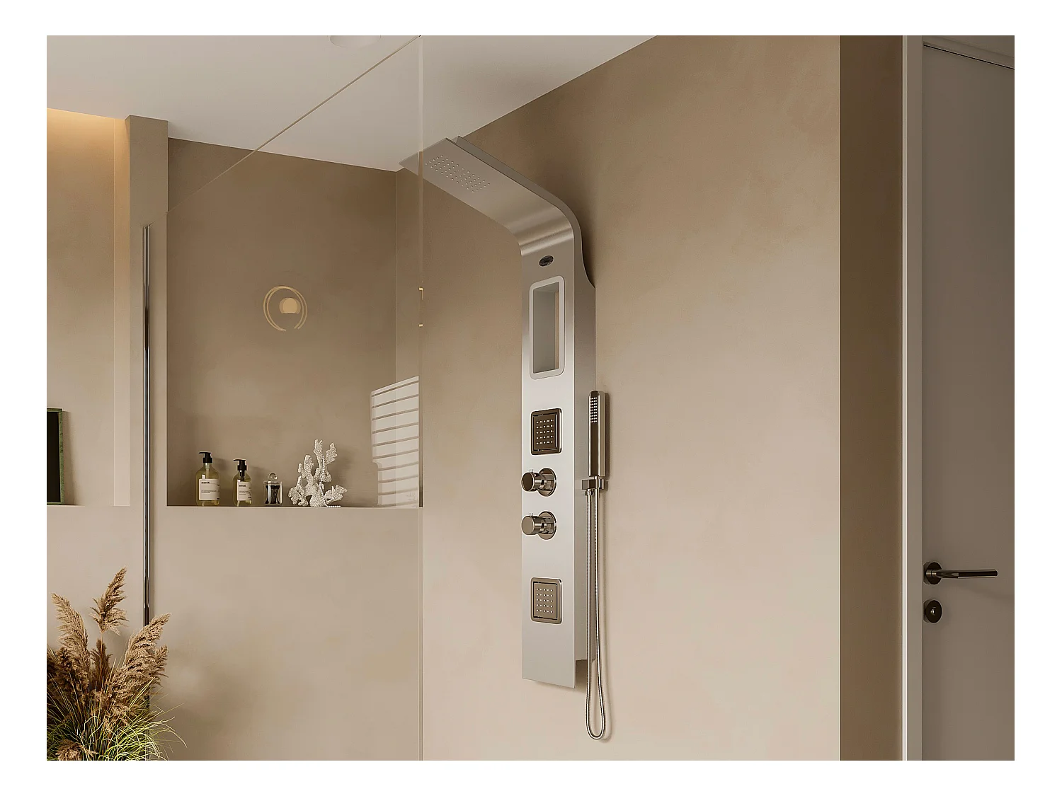 Colonne de douche hydromassante thermostatique AMANDA - avec rangement - 22*145 cm