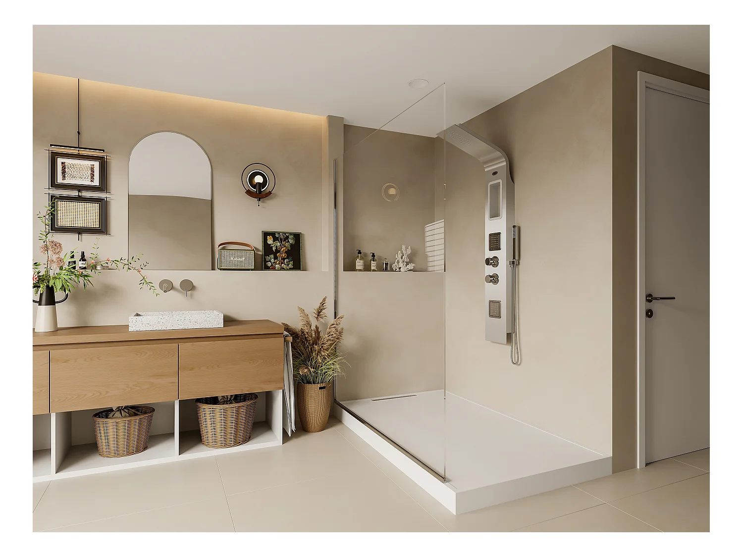 Colonne de douche hydromassante thermostatique AMANDA - avec rangement - 22*145 cm