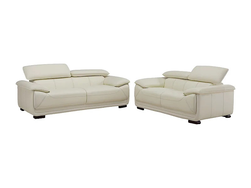 Sofá 3+2 plazas de piel MACELO - Blanco marfil