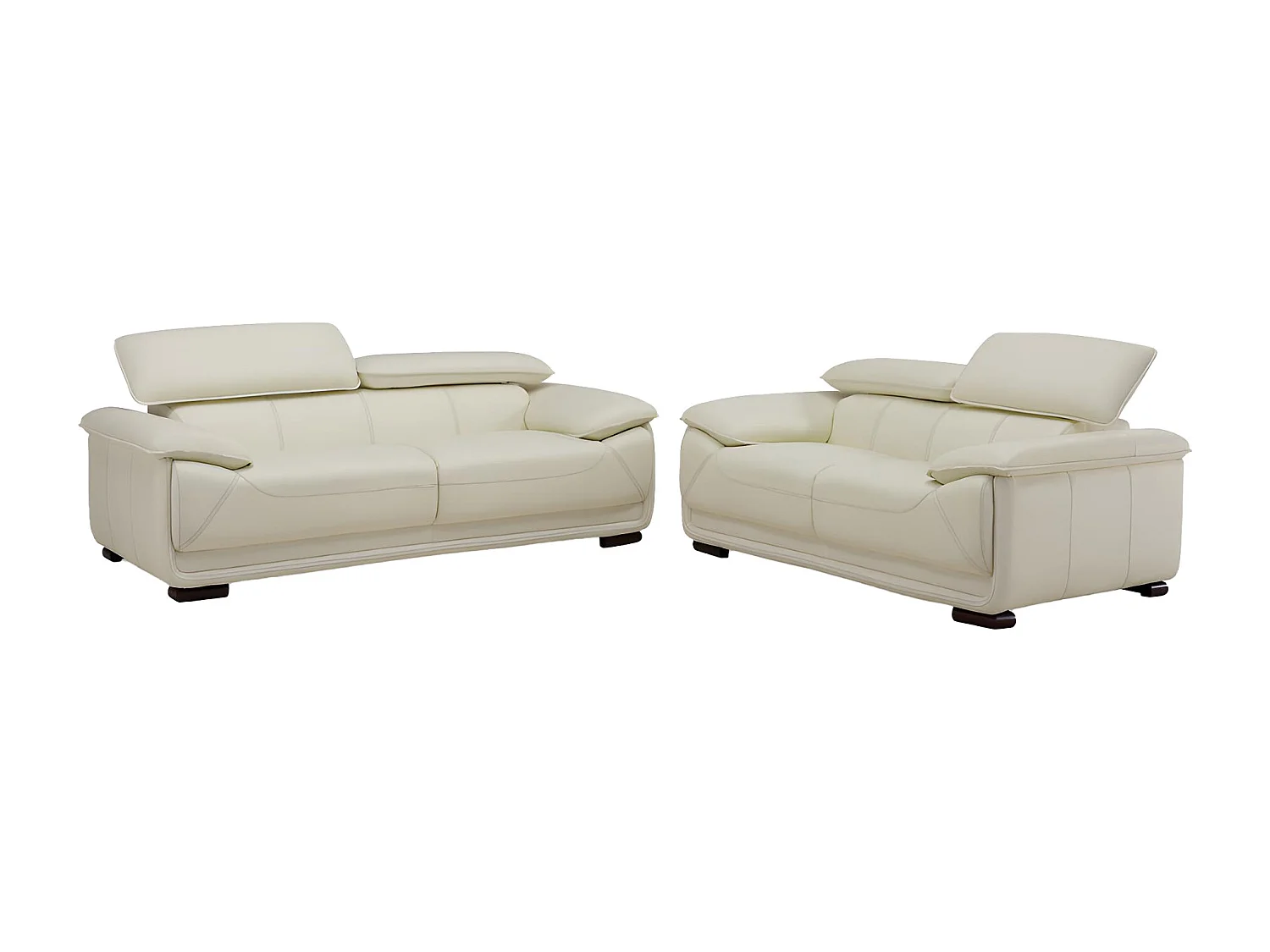 Driezits- en tweezitsbank van leer MACELO - Ivoor wit