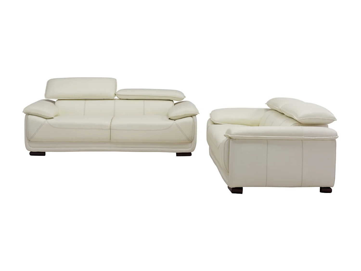 Driezits- en tweezitsbank van leer MACELO - Ivoor wit