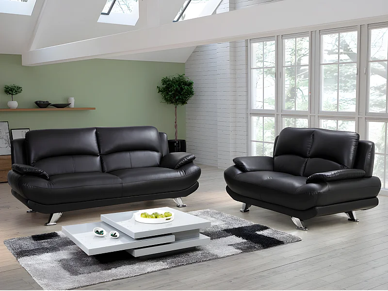 Sofá 3+2 plazas de piel sintética MUSKO - Negro